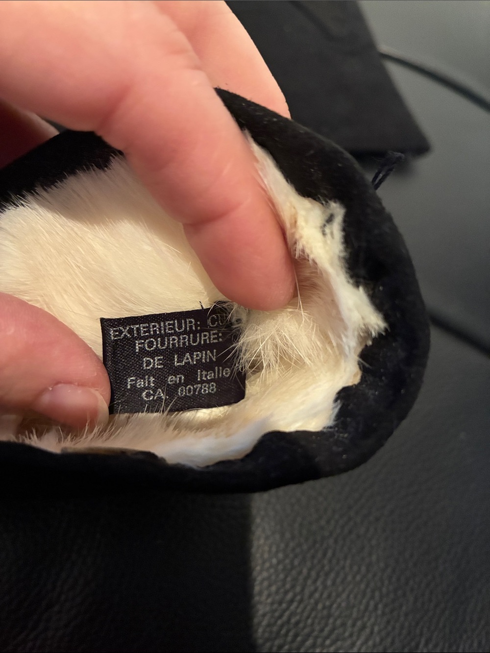 Vintage Black Suede Leather and Rabbit Fur Gloves. Made in Italy. 7 1/2.